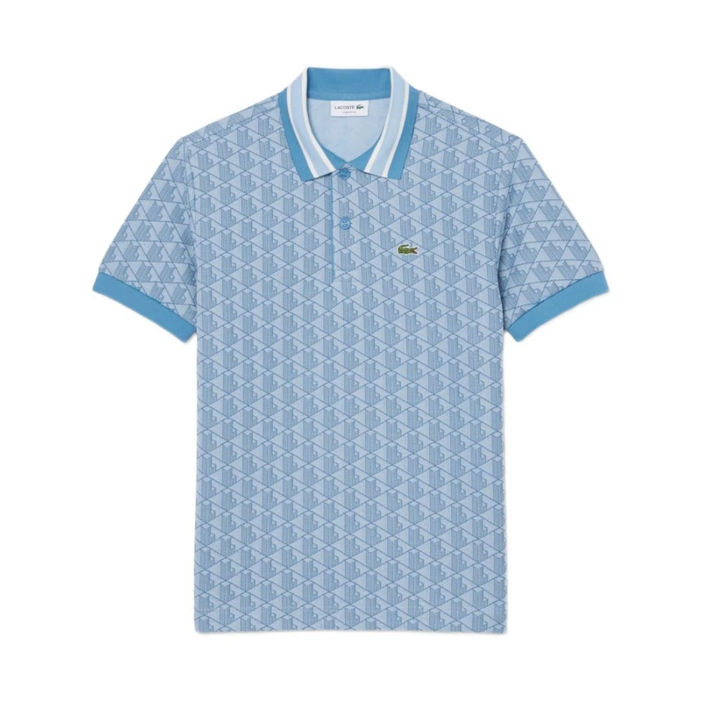 Lacoste Men's Blue Classic Fit Monogram Jacquard Polo Shirt - Polo Shirts - S- Tops