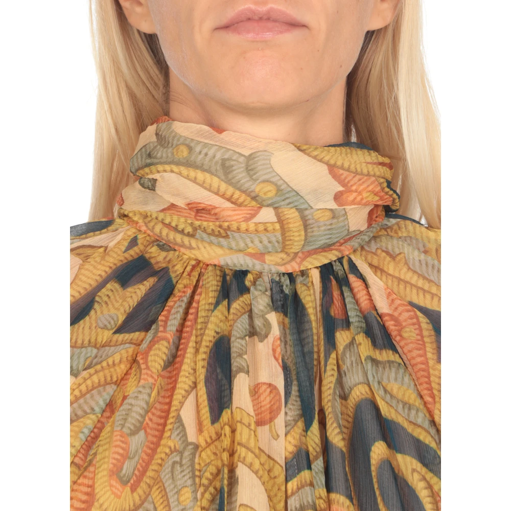 ETRO Beige Bloemen Zijden V-Hals Shirt Beige Dames