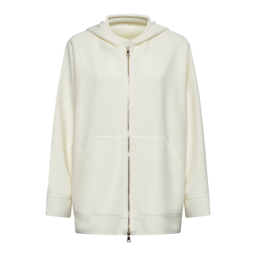 Max Mara Ivoor Wol Kasjmier Gebreide Hoodie Beige Dames