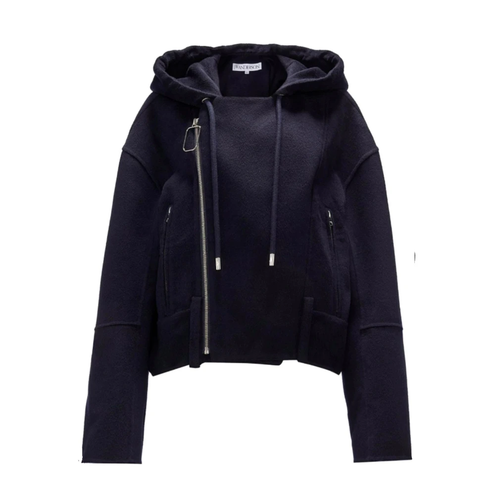 JW Anderson Gewatteerde jas met capuchon en zijrits Blue Dames