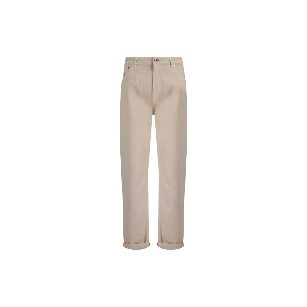 BRUNELLO CUCINELLI Beige Katoenen Broek Rechte Pasvorm Beige Heren