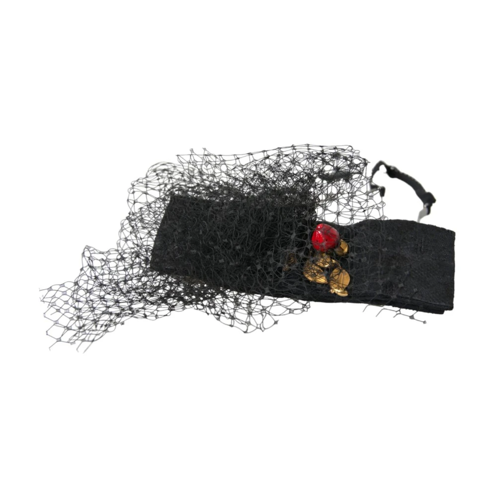 Dolce & Gabbana , Accessories, Female, Black, One Size, Strawberry Sicily Crystal Mesh Net Headband Diadem