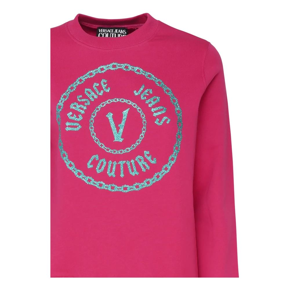Versace Jeans Couture Framboos Katoenen Sweatshirt met Voorprint Pink Dames