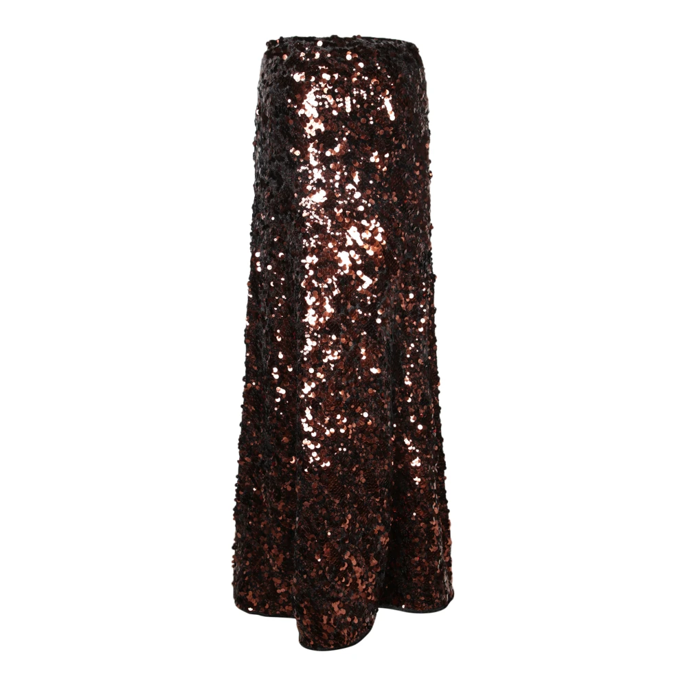 Ganni Sprankelende Pailletten Maxi Rok Brown Dames