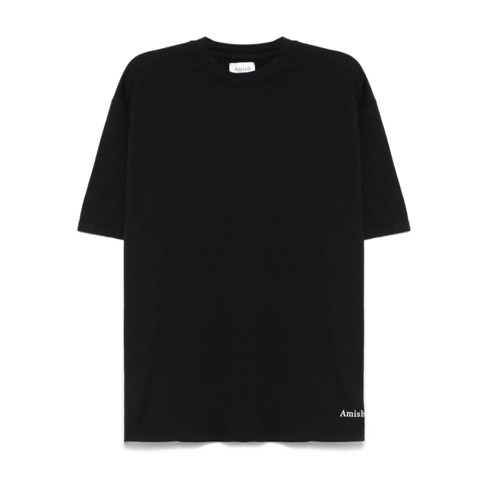 Amish Zwarte Crew Neck T-shirts en Polos Black Heren