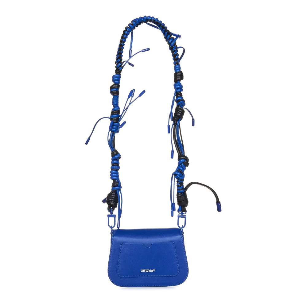 Off White Blauwe Leren Schoudertas met Overslag Blue Dames