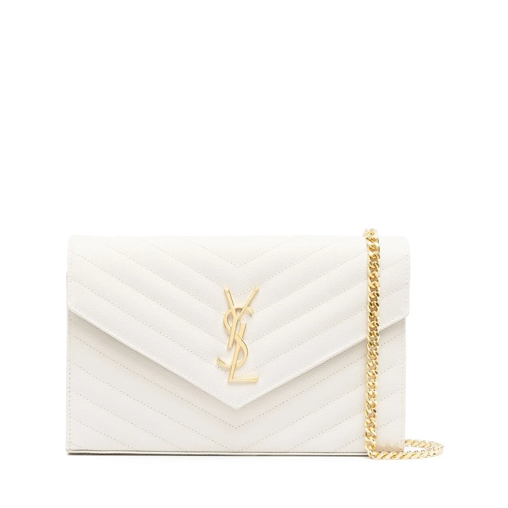 Saint Laurent Witte leren schoudertas met metalen initialen White Dames