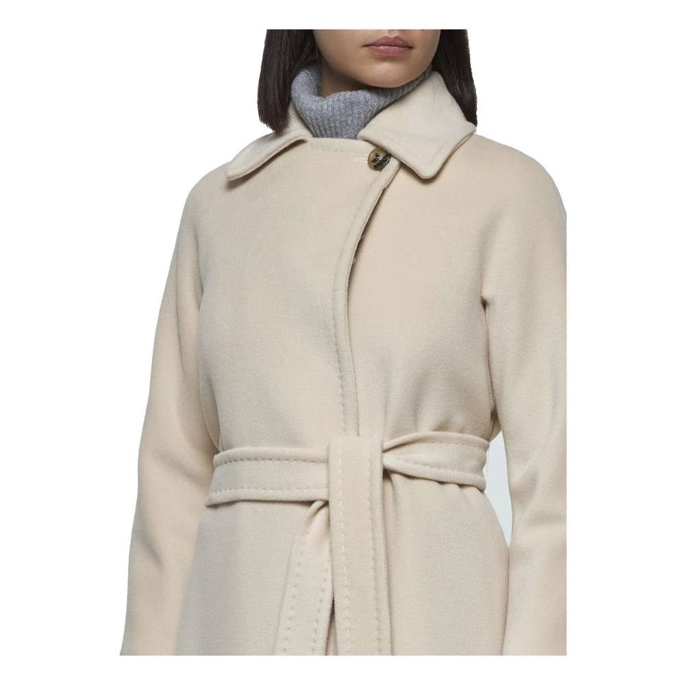 Max Mara Studio Baby Beige Wollen Jas met Riem Beige Dames