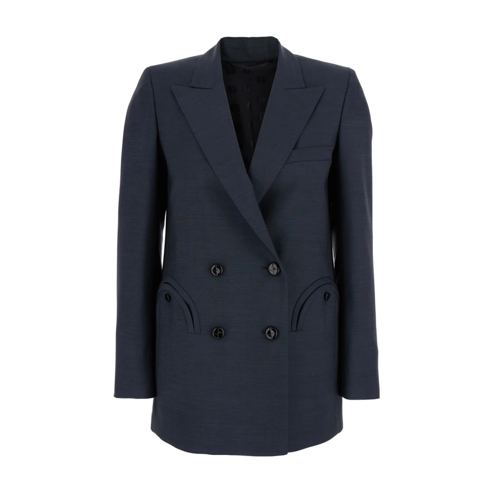 Blazé Milano Blauw Dubbel-Borst Wolmix Jas Blue Dames