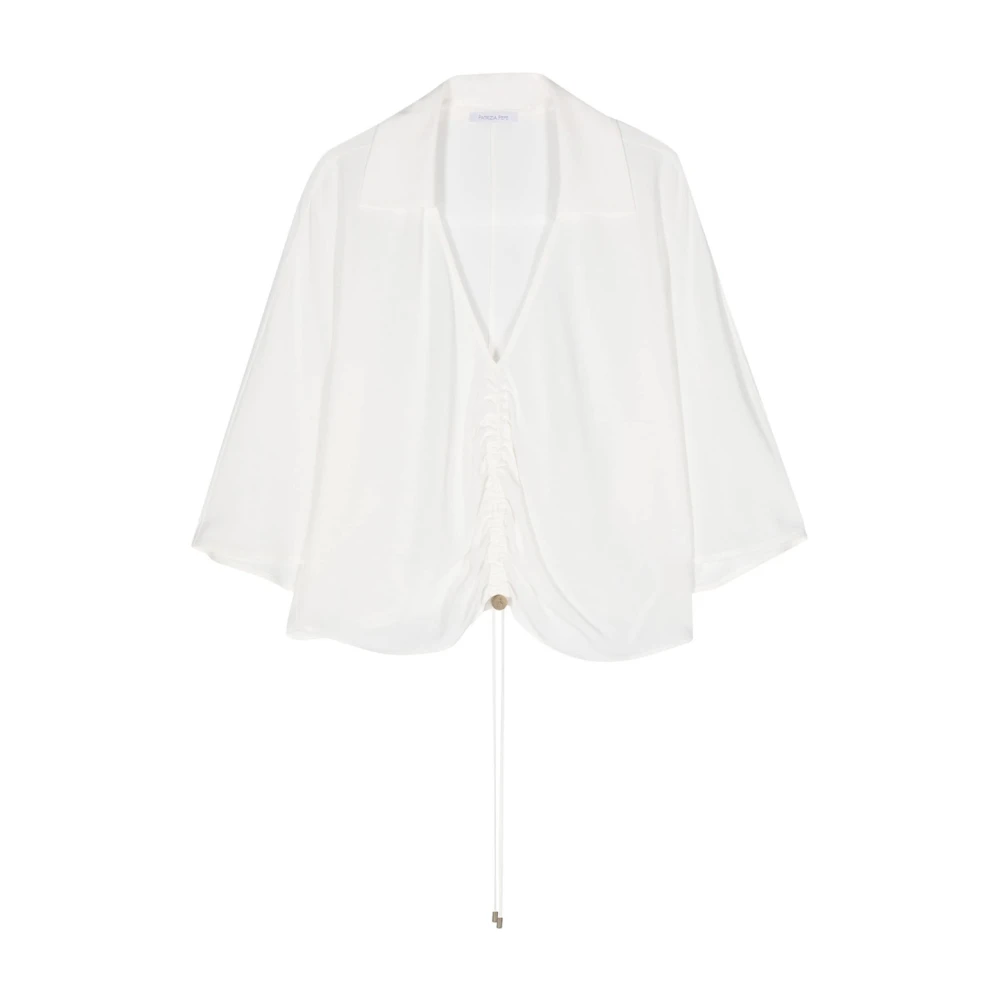 PATRIZIA PEPE Witte Gerimpelde Crop Shirt White Dames