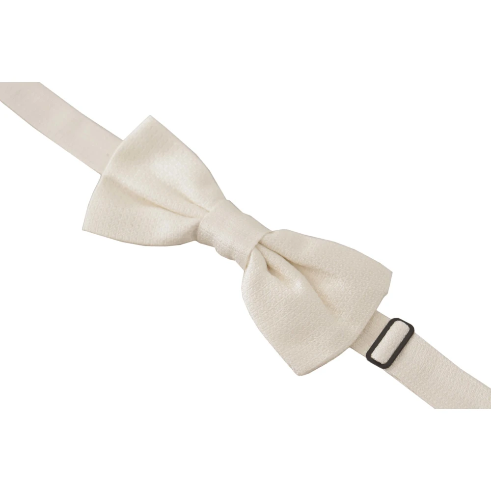 Dolce & Gabbana Elegante Off White Zijden Vlinderdas Beige Heren