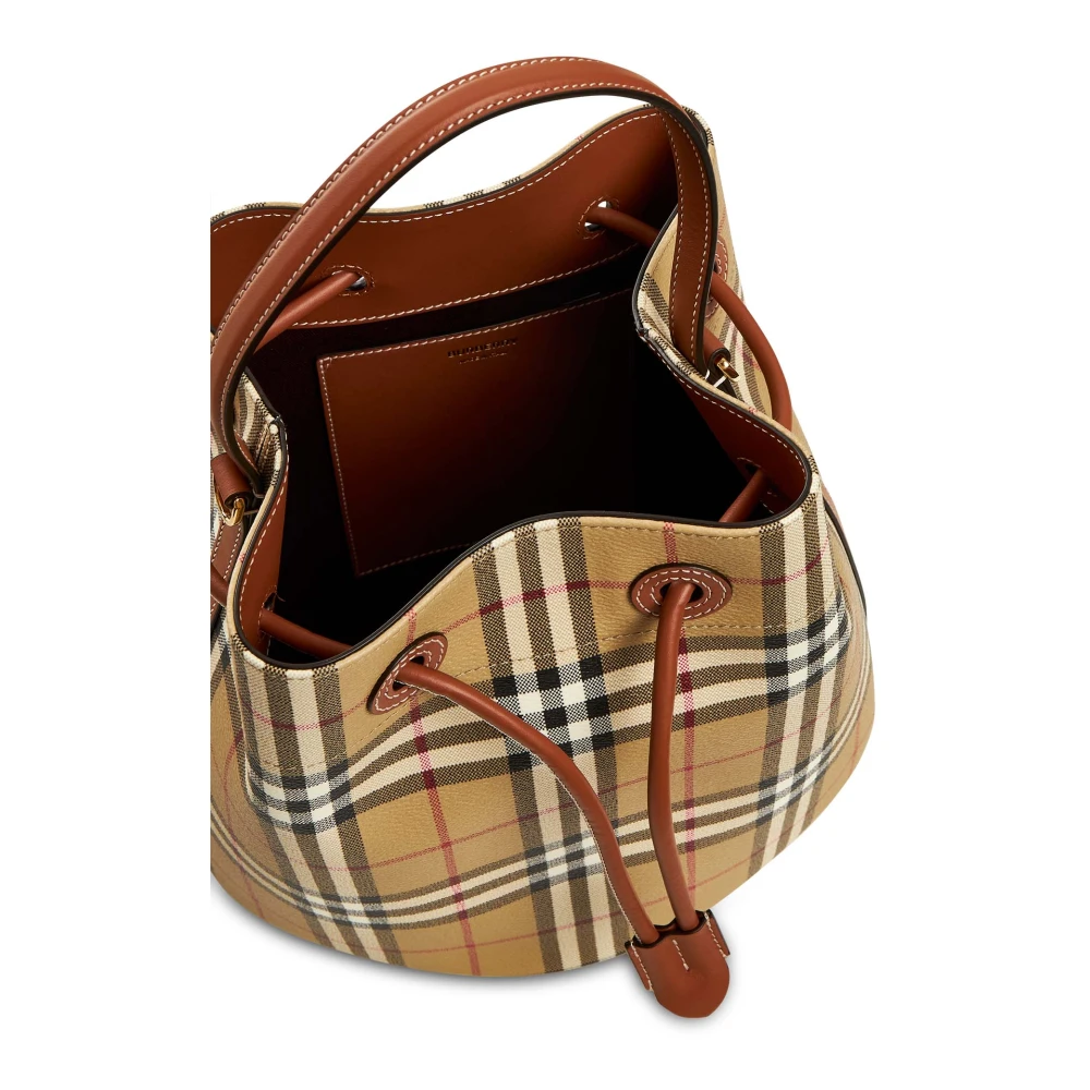Burberry Leren Trekkoordtas met Schildvormige Stopper Beige Dames