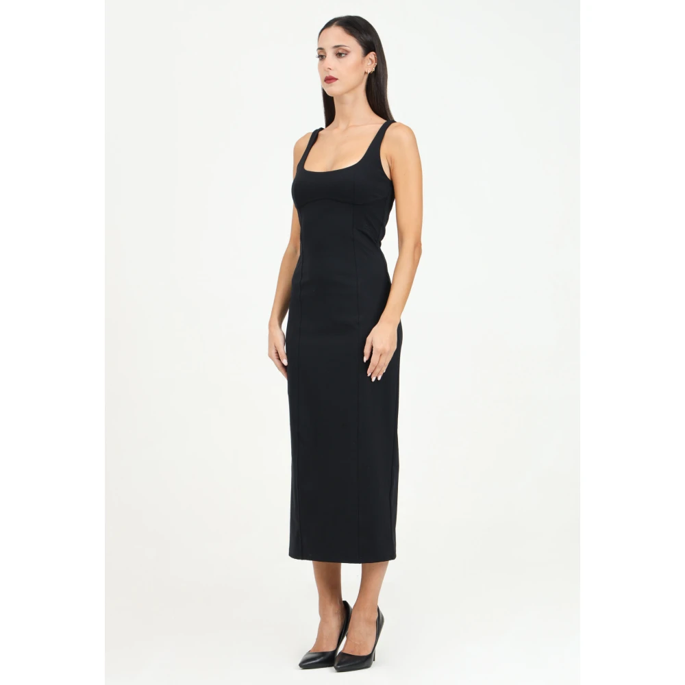 PATRIZIA PEPE Zwarte Midi Jurk met Hartvormige Halslijn Black Dames