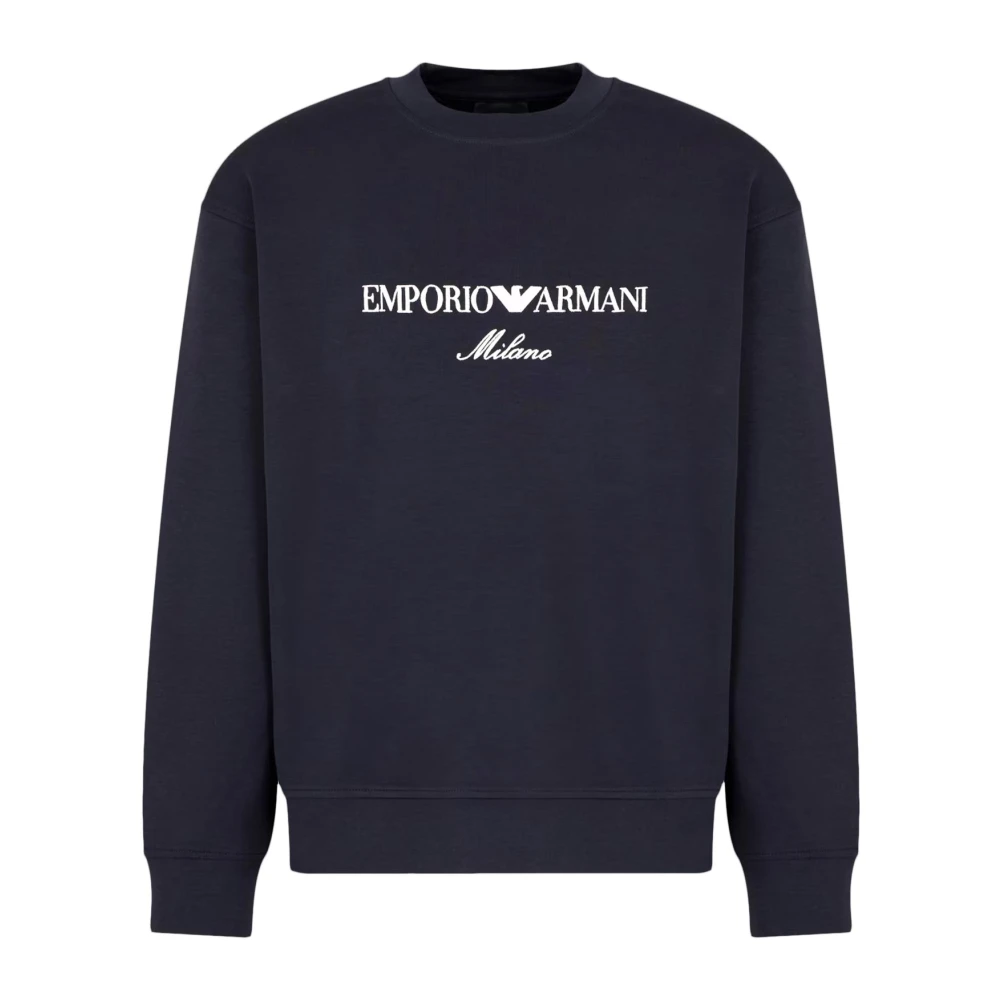 Emporio Armani Logo Geborduurde Sweaters Regular Fit Blue Heren