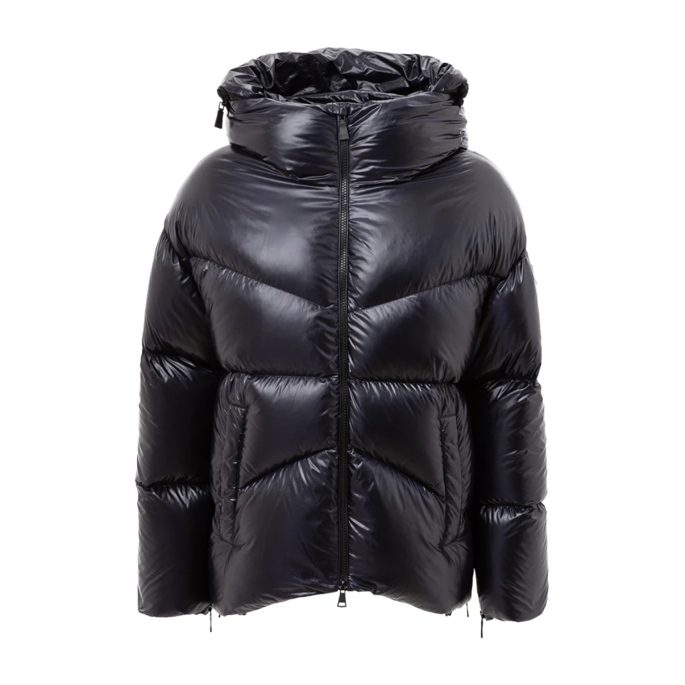 Add Women's Blue Hooded Puffer Jacket With Disappearing Logo