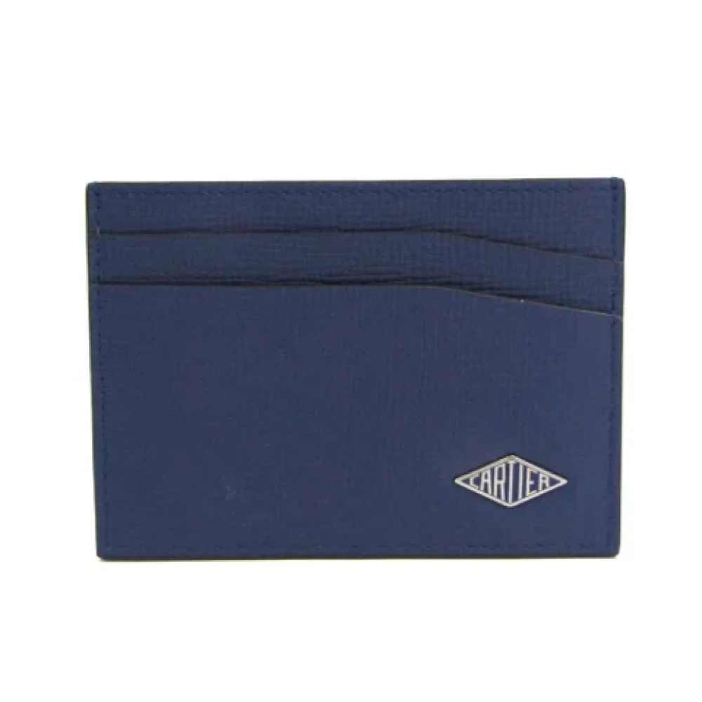Cartier Vintage Förhandsägd Marinblå Läder Plånbok Blue, Herr