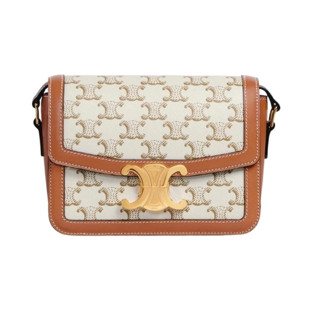 Celine Triomphe Logo Schoudertas Vrouwen Beige Dames
