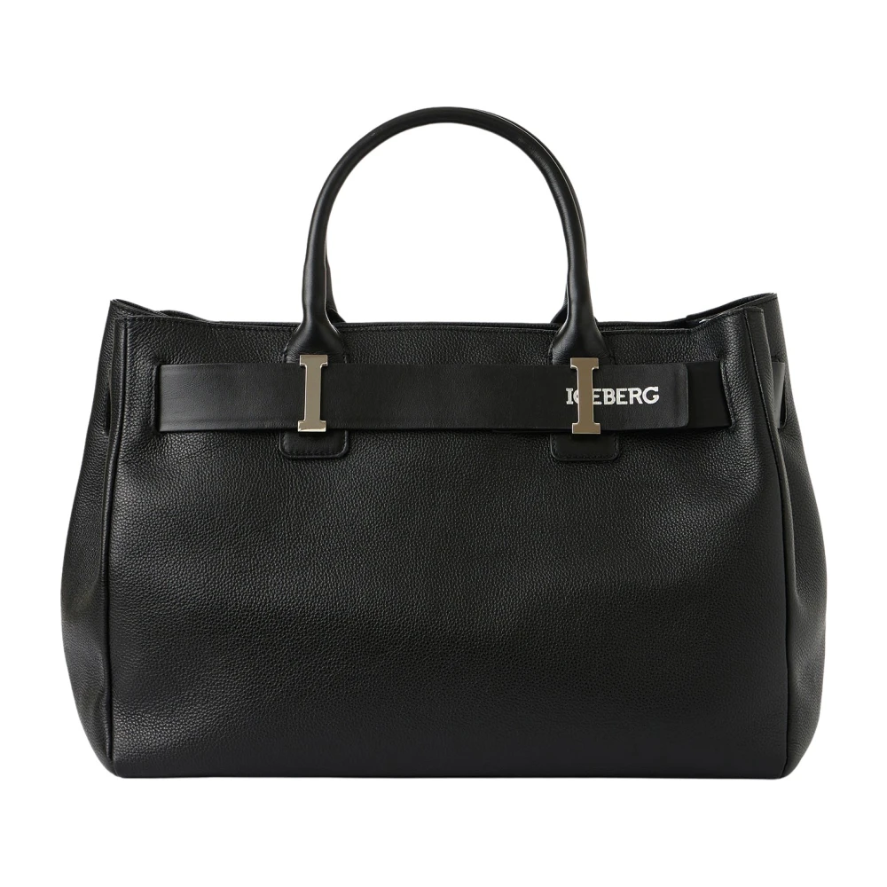 Iceberg Maxi shopper tas in zwart Willer leer met gladde gesp en zilveren details Black Dames