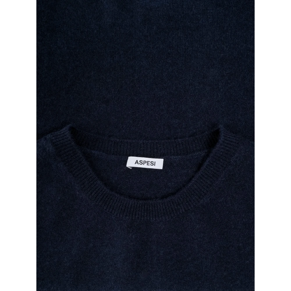 Aspesi Luxe Cashmere Crew Neck Jumper Blue Heren