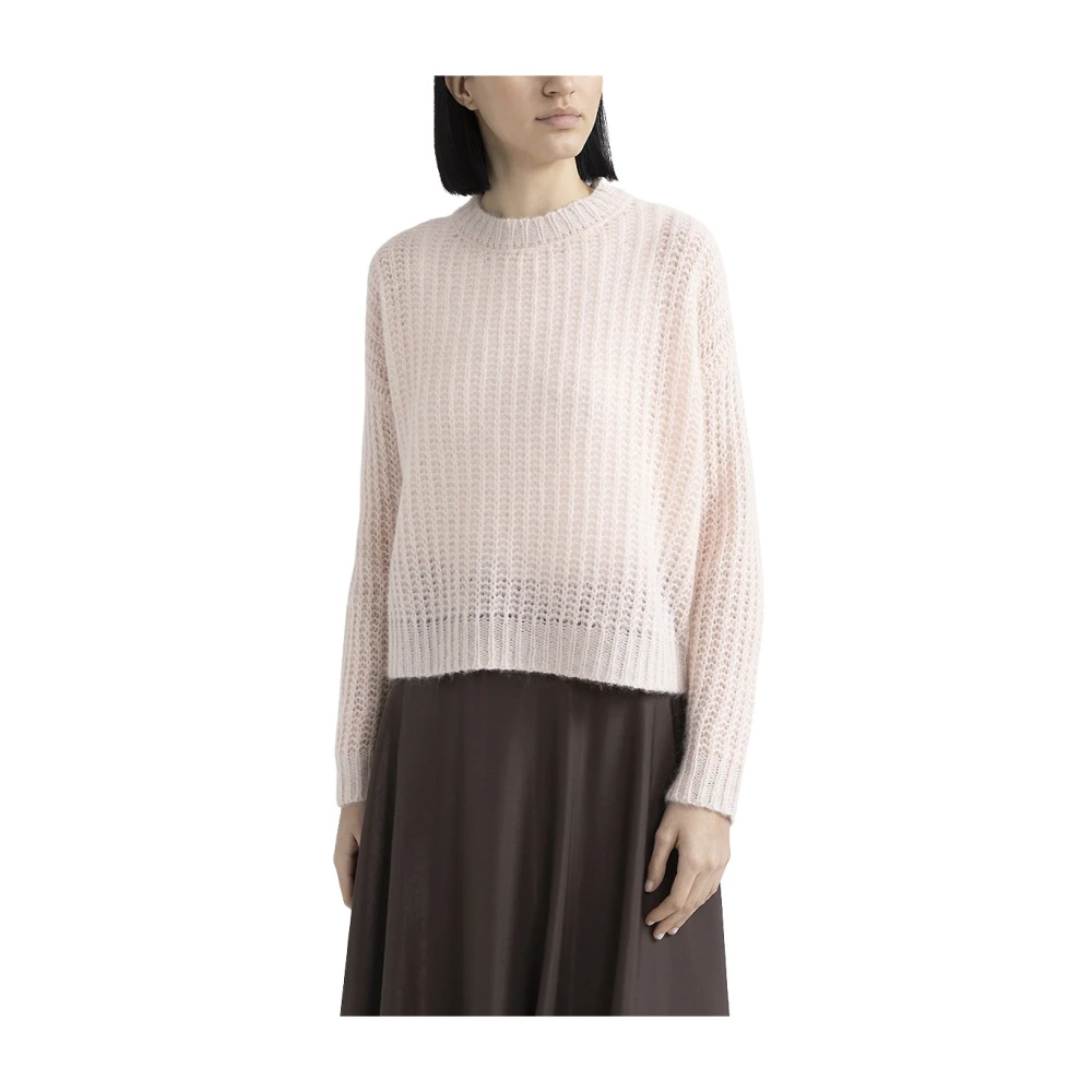 PESERICO Alpaca en lurex ronde hals trui Pink Dames