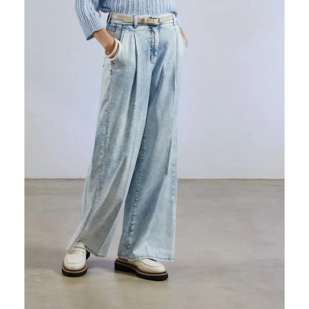 PESERICO Denim Katoen Tencel Broek met Zakken Blue Dames