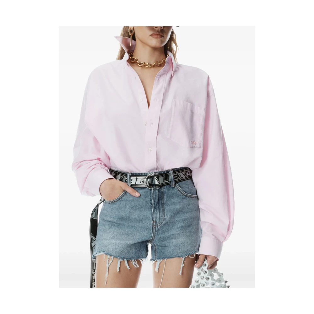 T by Alexander Wang Roze Button-Up Shirt met Logo Pink Dames