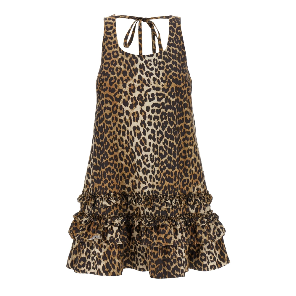 Ganni Women's Brown Leopard Cotton Poplin Mini