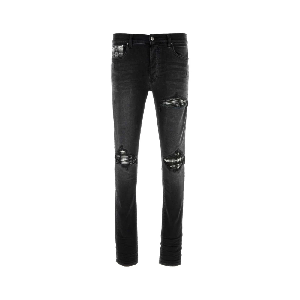 Amiri Zwarte Geruite Stretch Denim Jeans Black Heren