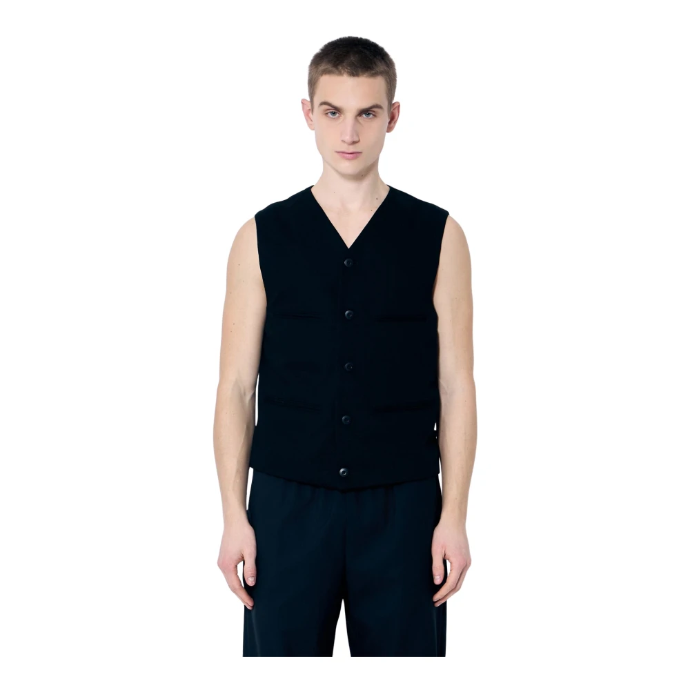 Lemaire Katoenen Weefsel V-hals Vest Black Heren