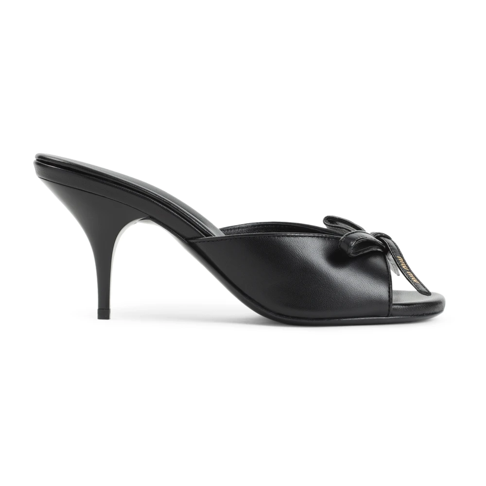 Miu Miu Women's Black Bow Detail Leather Mule - Heeled Mules - 5 Uk - Shoes