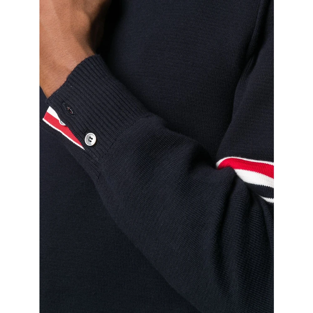Thom Browne Blauwe Katoenen Gebreide Trui met Tricolor Detail Blue Heren