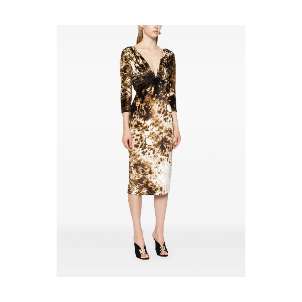 Roberto Cavalli Abstract Pattern V-Neck Jurk Multicolor Dames