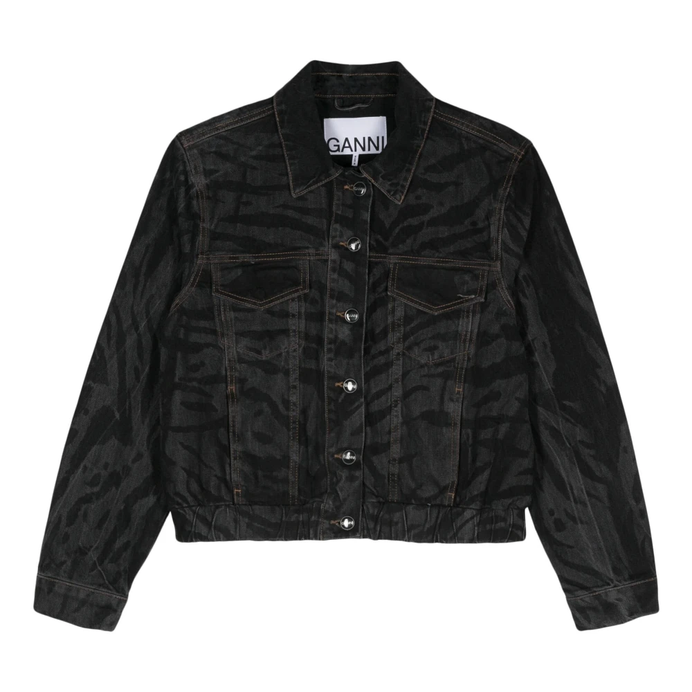 Ganni Women's Black Denim Bomber Jacket - Denim Jackets - M - Jackets