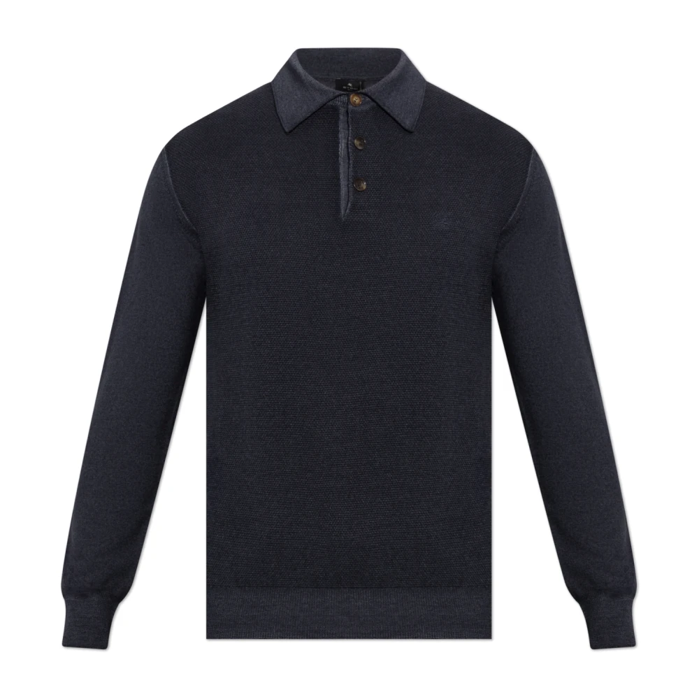 Etro Mannelijk Blauw Truien & Vesten Heren, Xl, Wol, Wool Long-Sleeve Polo