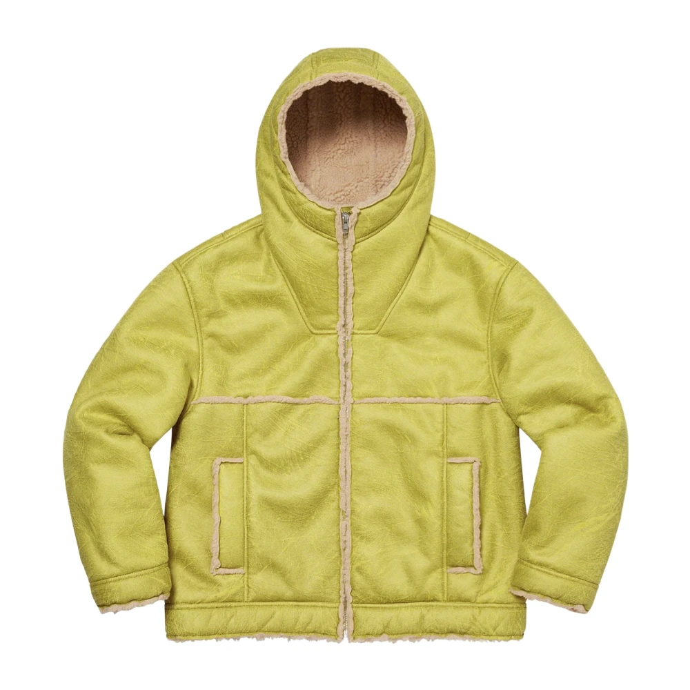 Supreme Faux Shearling Hooded Jacket Citrus Green Heren