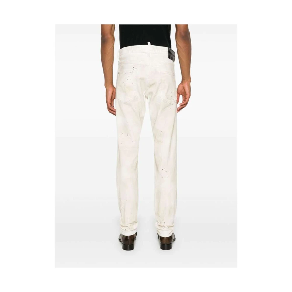 Dsquared2 Beige Versleten Denim Verfspat Jeans White Heren