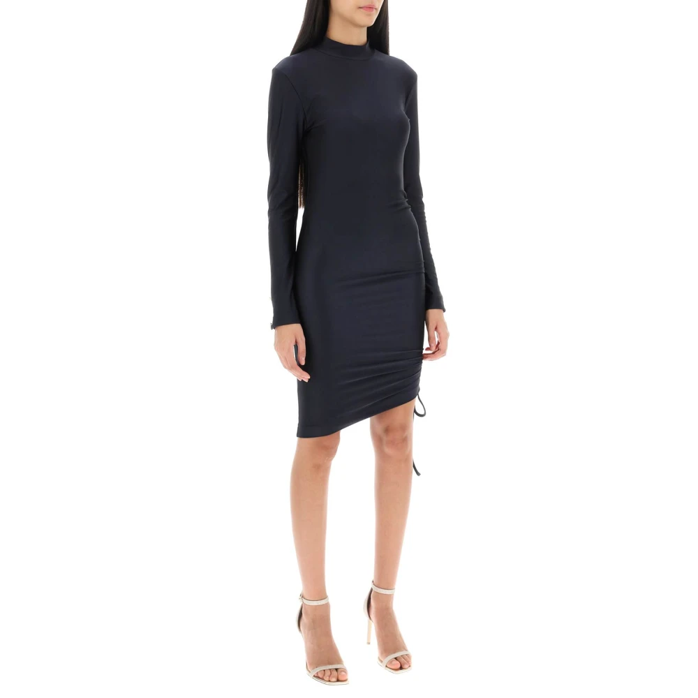 MVP wardrobe Korte jurk van glanzende Lycra met asymmetrisch design Black Dames