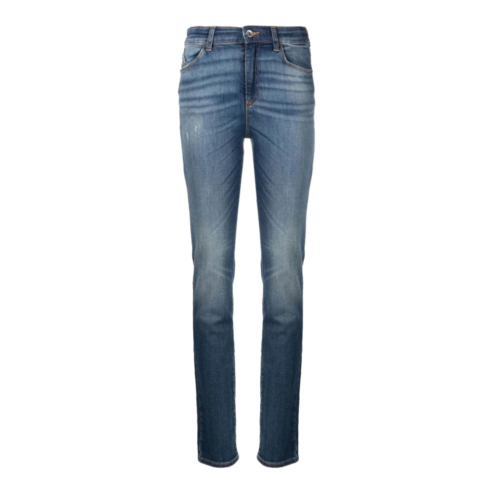 Emporio Armani Slim Fit Denim Jeans med Läderlogotyp Blue, Dam