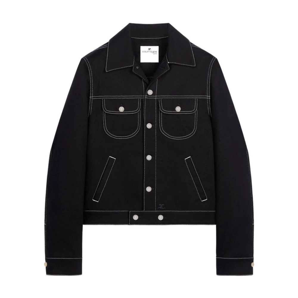 Courrèges Zwarte Denim Jack Contraststiksels Black Heren