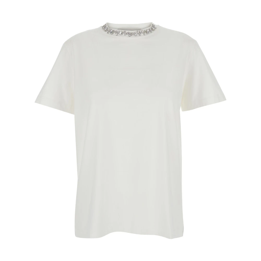 Golden Goose White T-Shirts, Female, M, Distressed Cotton Jersey Embroidered T-Shirt