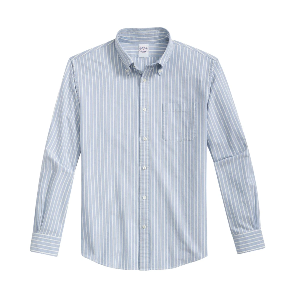 Brooks Brothers Blårandig Regular Fit Oxford Skjorta med Polo Button Down Krage Blue, Herr