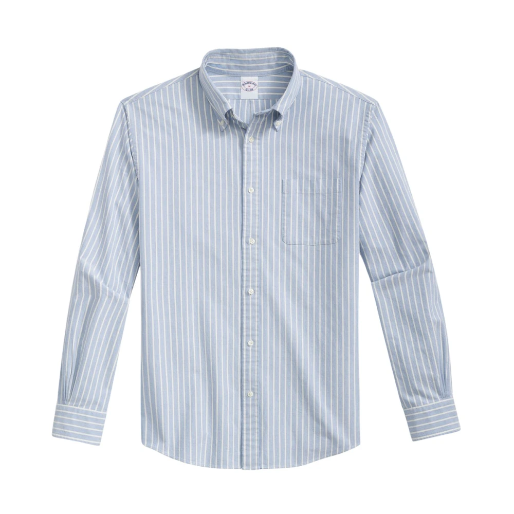 Brooks Brothers Blauw gestreept regular fit Oxford katoenen overhemd voor vrije tijd met polokraag Blue Heren