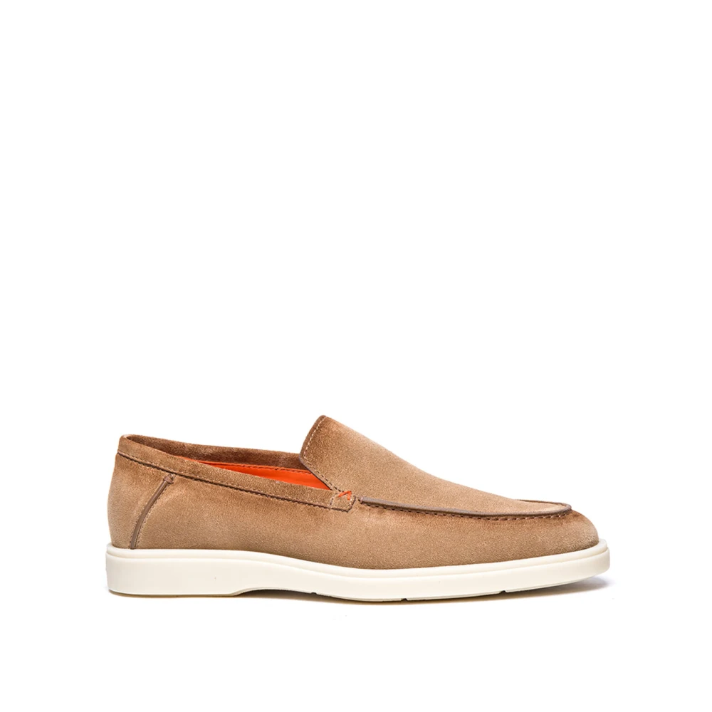 Santoni Men's Beige Suede Almond-Toe Loafers - Loafers - 7 Uk - Shoes