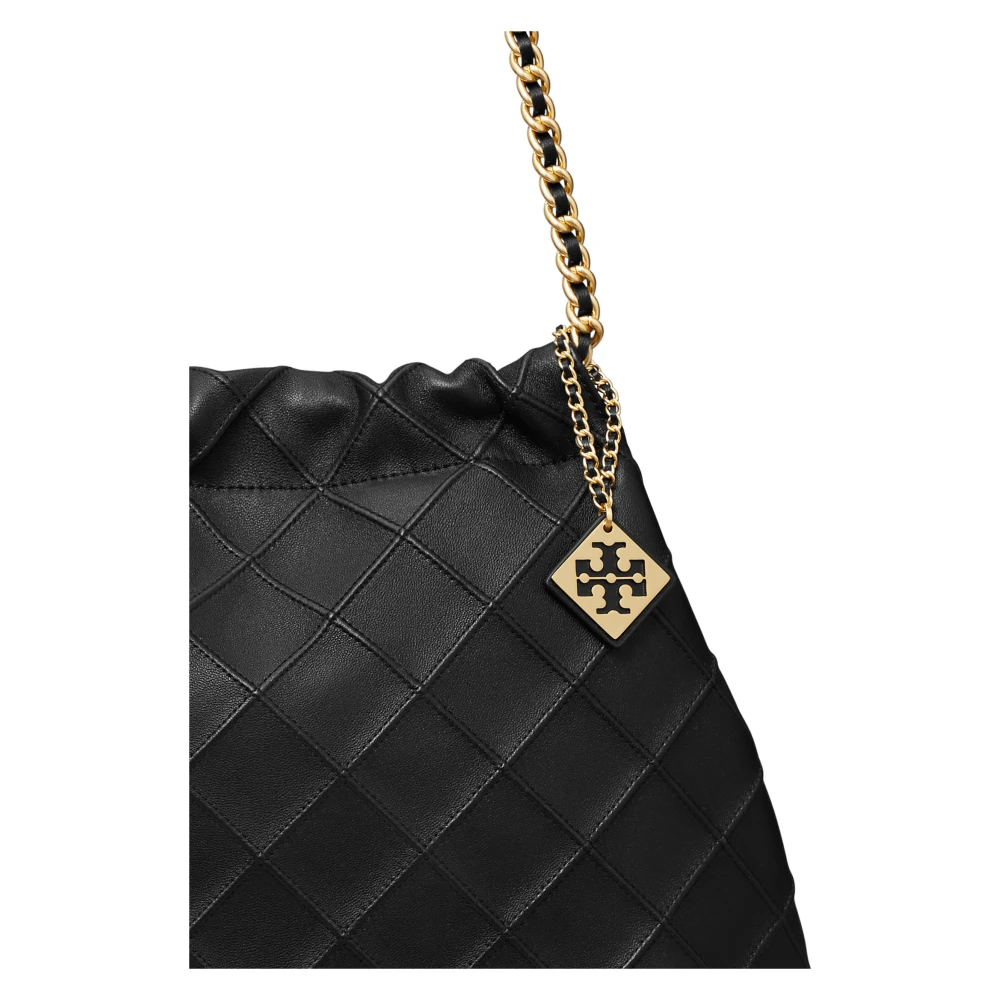 TORY BURCH Zachte Leren Trekkoord Schoudertas Black Dames