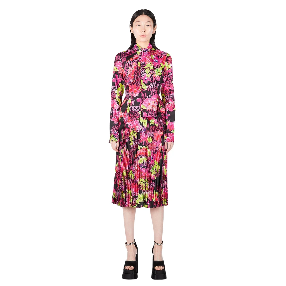 Versace Women's Multicolor Shirt Dresses, Xs, Floral Logo Midi Dress