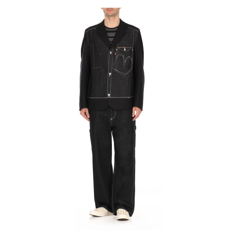 Junya Watanabe Blauwe Denim Jas met Reverskraag Blue Heren