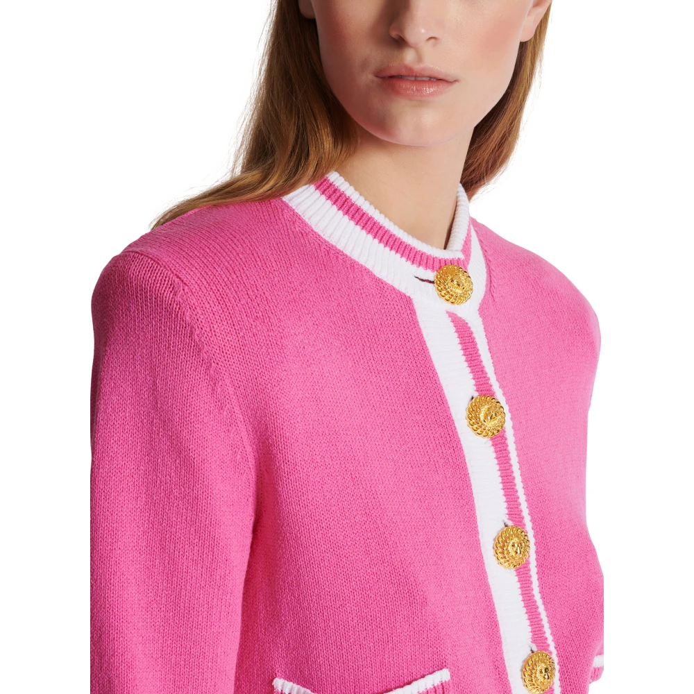 Balmain Handtekening gebreide vest Pink Dames