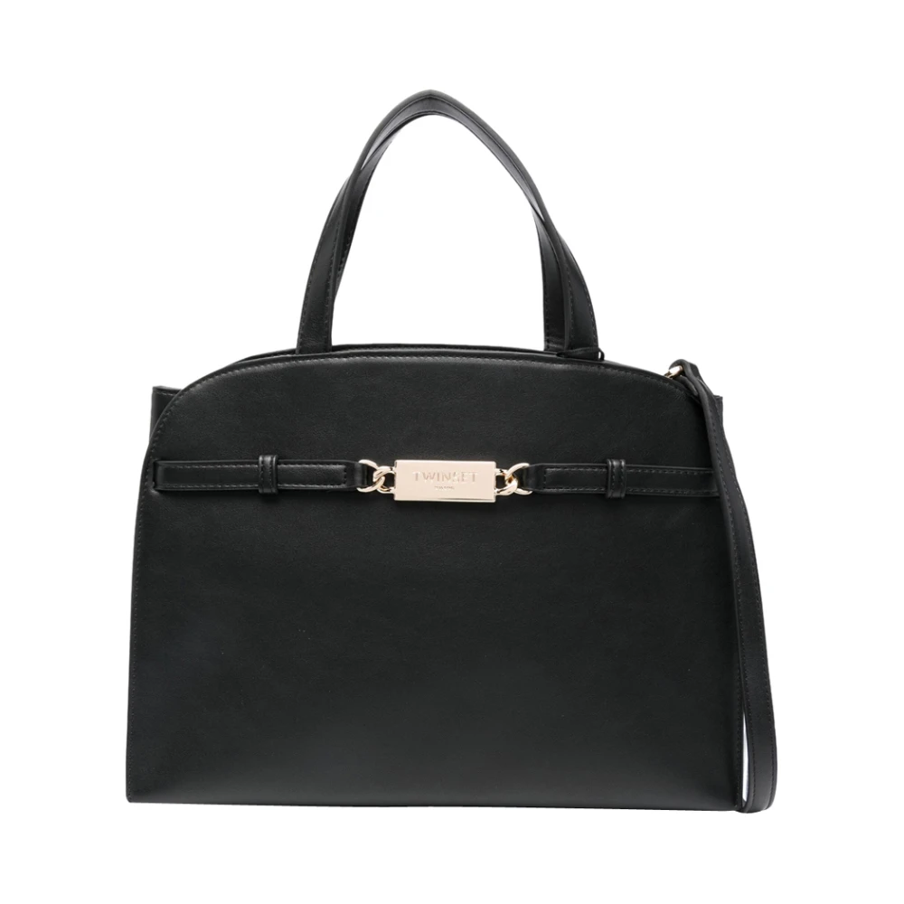 Twinset Zwarte Bauletto Tas met Gouden Logo Black Dames