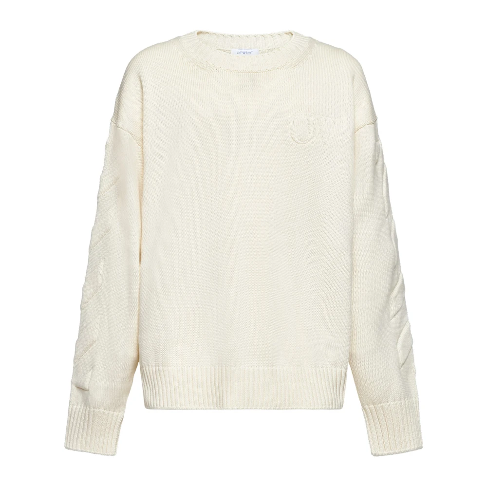 Off White Beige Crewneck Knitted Jumper - Male - Round-Neck Knitwear - L - Knitwear