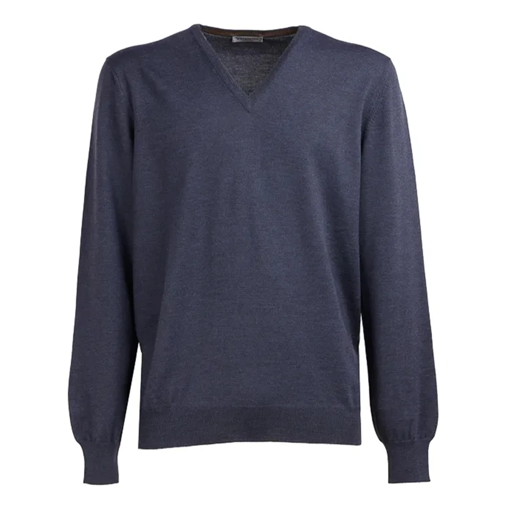 Gran Sasso V-hals Gebreide Pullover Blue Heren